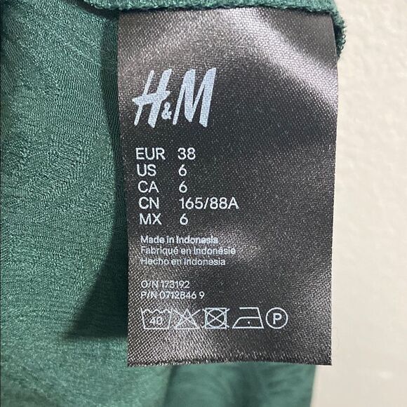 H&M Green Kaftan Midi Maxi Dress Palm Leaf Print Belted V-Neck‎ US 6 - Picture 12 of 16